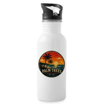 Palmen Retro Abzeichen Vintage-Küstengrafik - Trinkflasche mit integriertem Trinkhalm - Weiß - Rechts