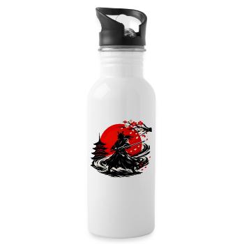 Samurai im Sturm der Kirschblüten - Trinkflasche mit integriertem Trinkhalm - Weiß - Rechts