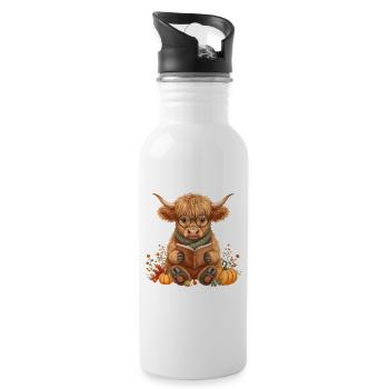 Highland Cow Reading Fall Cozy - Water bottle with straw - white - Right
