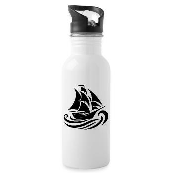 Silhouette de voilier mer et vagues - Gourde avec paille intégrée - blanc - Droite