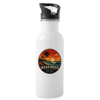 Ocean Breeze Retro-Abzeichen Vintage-Küstengrafik - Trinkflasche mit integriertem Trinkhalm - Weiß - Rechts
