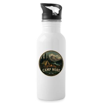 Camp More Vintage-Abenteuergrafik - Trinkflasche mit integriertem Trinkhalm - Weiß - Rechts