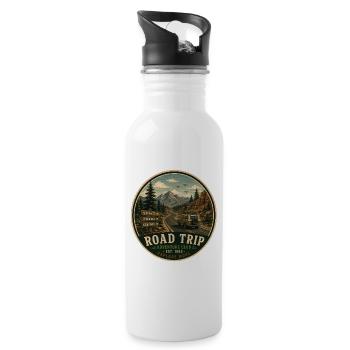 Road Trip Vintage-Abenteuergrafik - Trinkflasche mit integriertem Trinkhalm - Weiß - Rechts