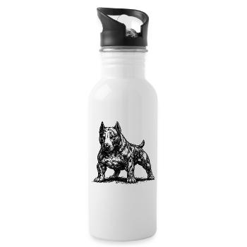 Muskulöser Bull Terrier im Comic Stil - Trinkflasche mit integriertem Trinkhalm - Weiß - Rechts