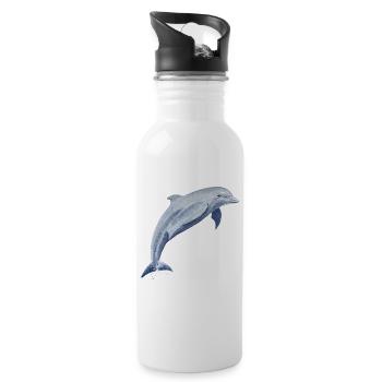 Delfin Glückssprung - Sonja von Staden - Trinkflasche mit integriertem Trinkhalm - Weiß - Rechts