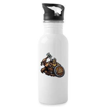Wikinger-Krieger mit Schild - Trinkflasche mit integriertem Trinkhalm - Weiß - Rechts