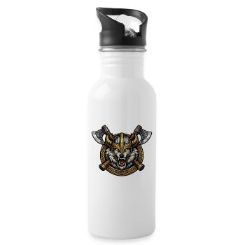 Wiking-Wolfshelm Emblem - Trinkflasche mit integriertem Trinkhalm - Weiß - Rechts