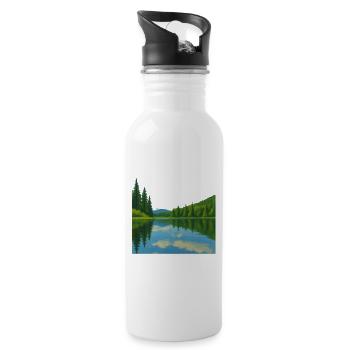 Forest reflections on a peaceful lake - Water bottle with straw - white - Right