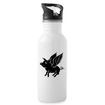Fliegendes Schwein mit Flügeln - Trinkflasche mit integriertem Trinkhalm - Weiß - Rechts