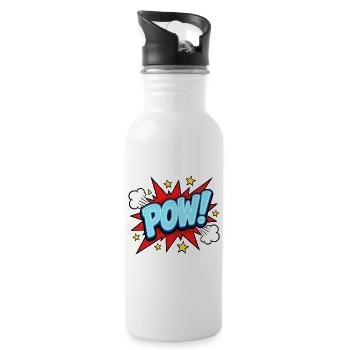 POW! Comic Pop Art Design – Knallig Retro - Trinkflasche mit integriertem Trinkhalm - Weiß - Rechts