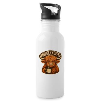 Morgenmuffel Kuh mit Kaffee - Trinkflasche mit integriertem Trinkhalm - Weiß - Rechts