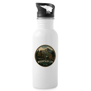 Mountain Life Vintage-Abenteuer-Grafik - Trinkflasche mit integriertem Trinkhalm - Weiß - Rechts