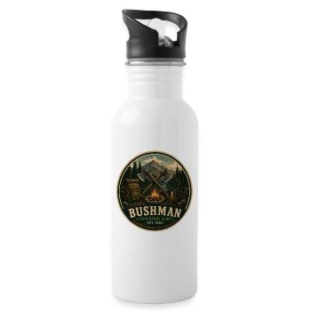 Buschmann Vintage-Abenteuergrafik - Trinkflasche mit integriertem Trinkhalm - Weiß - Rechts
