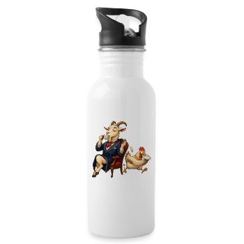 Ziege als Gentleman bei Tee mit hektischem Huhn - Trinkflasche mit integriertem Trinkhalm - Weiß - Rechts