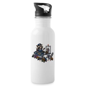 Raccoon checks pigeons at airport chaos - Water bottle with straw - white - Right