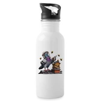 Pigeon as beekeeper at the beehive on the roof - Water bottle with straw - white - Right
