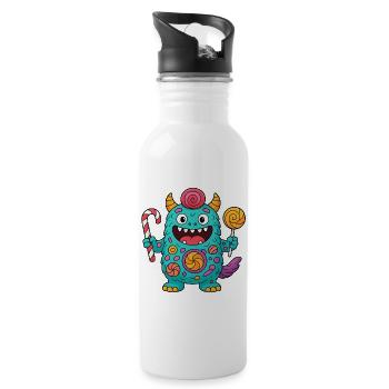 Niedliches Suessigkeiten Monster - Trinkflasche mit integriertem Trinkhalm - Weiß - Rechts