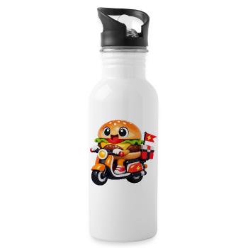 Kawaii Burger auf dem Motorrad - Trinkflasche mit integriertem Trinkhalm - Weiß - Rechts