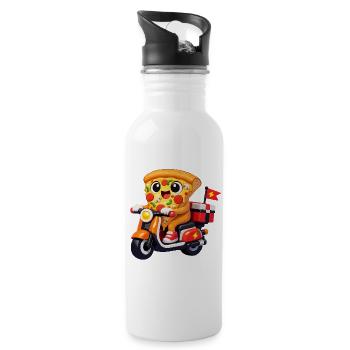 Pizza Hero auf Lieferfahrrad - Trinkflasche mit integriertem Trinkhalm - Weiß - Rechts