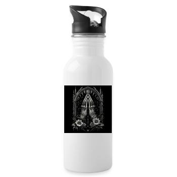 Alchemical Hands in Prayer and Mystical Eye - Water bottle with straw - white - Right