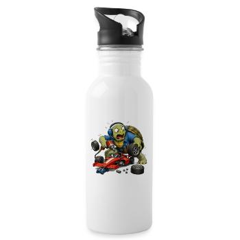 Schildkröte als Rennwagen-Mechaniker Boxenstopp - Trinkflasche mit integriertem Trinkhalm - Weiß - Rechts