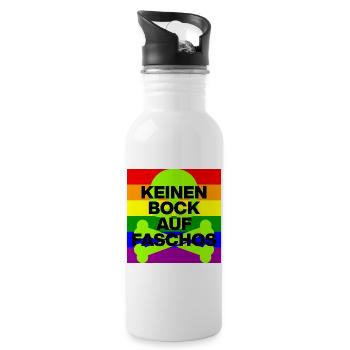 KEINEN BOCK AUF FASCHOS, NO NZS, NO AFD, GRÜN - Trinkflasche mit integriertem Trinkhalm - Weiß - Rechts