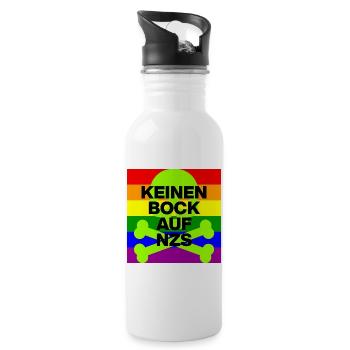 KEINEN BOCK AUF NZS, NO NZS, NO AFD, SKULL GRÜN - Trinkflasche mit integriertem Trinkhalm - Weiß - Rechts