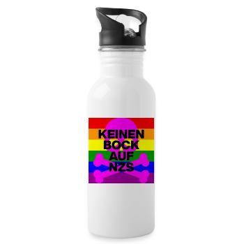 KEINEN BOCK AUF NZS, NO NZS, NO AFD, SKULL PINK - Trinkflasche mit integriertem Trinkhalm - Weiß - Rechts