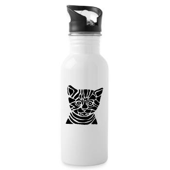 Schwarze Grafikkatze – Geometrisches Porträt - Trinkflasche mit integriertem Trinkhalm - Weiß - Rechts