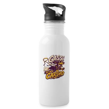 Gassi ist mein Cardio – Dackel - Trinkflasche mit integriertem Trinkhalm - Weiß - Rechts