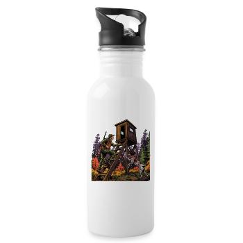Jäger und Hund am Hochstand - Trinkflasche mit integriertem Trinkhalm - Weiß - Rechts