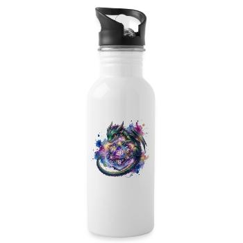 Süßer Drache mit D20 Würfel – Pen & Paper - Trinkflasche mit integriertem Trinkhalm - Weiß - Rechts