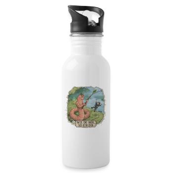 Wie du mir, so ich dir – Wurm angelt Angler - Trinkflasche mit integriertem Trinkhalm - Weiß - Rechts
