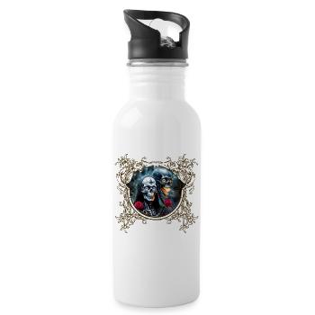 Skulls and Roses: Gothic Art - Water bottle with straw - white - Right
