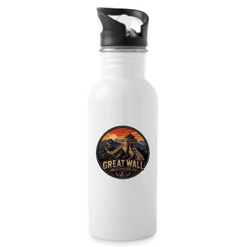 Great Wall of China Vintage Travel Badge - Water bottle with straw - white - Right