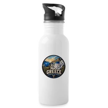 Greece Vintage Travel Circle Emblem - Trinkflasche mit integriertem Trinkhalm - Weiß - Rechts