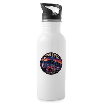 Hong Kong Skyline Vintage Reiseabzeichen - Trinkflasche mit integriertem Trinkhalm - Weiß - Rechts