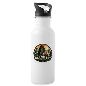 Ha Long Bay Vietnam Vintage Travel Badge - Water bottle with straw - white - Right