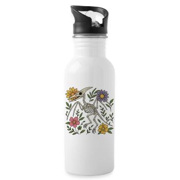 Pterodactylus Skelett mit Blumen - Trinkflasche mit integriertem Trinkhalm - Weiß - Rechts