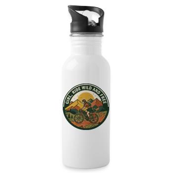 Girl Ride Wild And Free Gravel Bike Abzeichen - Trinkflasche mit integriertem Trinkhalm - Weiß - Rechts