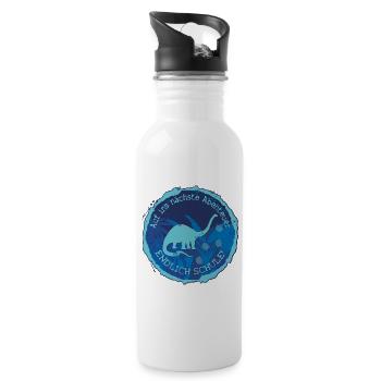 Dino Langhals Schule Abenteuer Emblem – Schulkind - Trinkflasche mit integriertem Trinkhalm - Weiß - Rechts