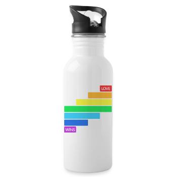 Love Wins - Regenbogen Querstreifen Design - Trinkflasche mit integriertem Trinkhalm - Weiß - Rechts