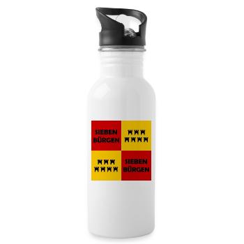 Siebenbürgen Quadrat Muster - Trinkflasche mit integriertem Trinkhalm - Weiß - Rechts