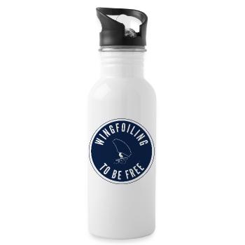 Wingfoiling to be free – Badge in Navy - Trinkflasche mit integriertem Trinkhalm - Weiß - Rechts