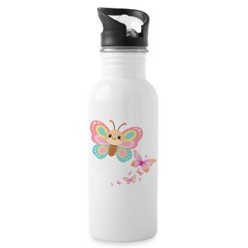 Pastellschmetterling Motiv - Trinkflasche mit integriertem Trinkhalm - Weiß - Rechts