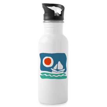 Segelboot auf azurblauem Meer – Meeresillustration - Trinkflasche mit integriertem Trinkhalm - Weiß - Rechts