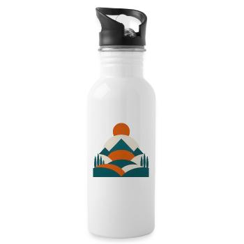 Minimalistisches Geo Landschafts Design  - Trinkflasche mit integriertem Trinkhalm - Weiß - Rechts
