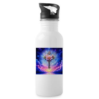 Blüten-Lotuskreuz am Sternenhimmel - Trinkflasche mit integriertem Trinkhalm - Weiß - Rechts