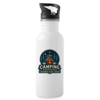 Camping verbindet – Lagerfeuer Sterne Freiheit - Trinkflasche mit integriertem Trinkhalm - Weiß - Rechts