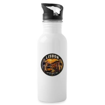 Lisbon Portugal Vintage Travel Badge - Water bottle with straw - white - Right